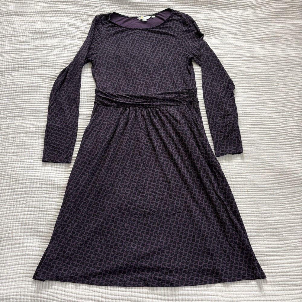 Boden Abigail Paisley Jersey Dress Sz 8 Purple Pockets Long Sleeve ECOVERO